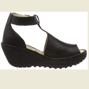 Fly London Leather T Strap Wedge Sandal  -NEW!